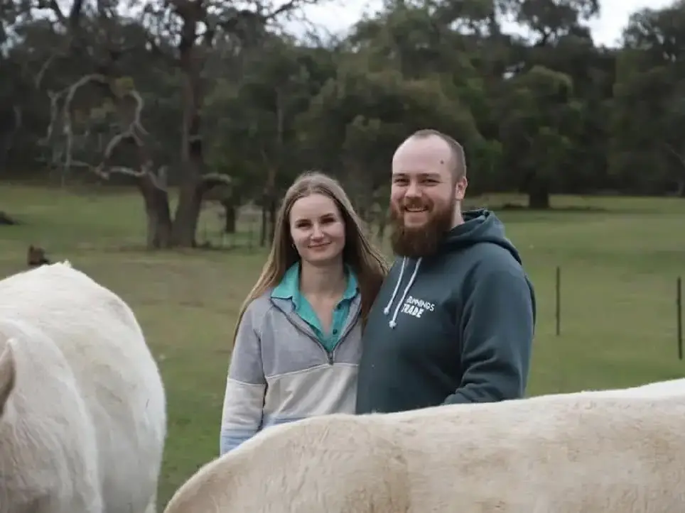 Daniel and Tahlia Ferguson with their Murray Grey cattle